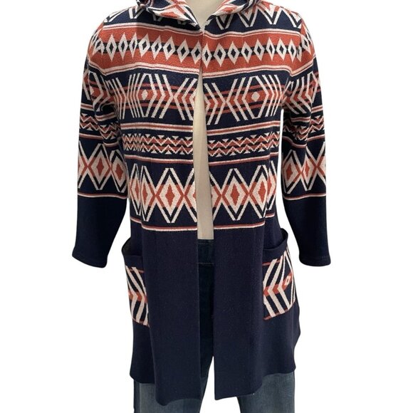 Rachel Zoe Aztec Cardigan Boho Tribal Navy Red XS Trendy Cozy Southwestern Fall - Picture 8 of 9